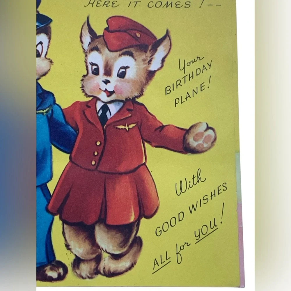 Vintage 50’s Happy Birthday Card “Here It Comes! Your Birthday Plane! Emphemera
